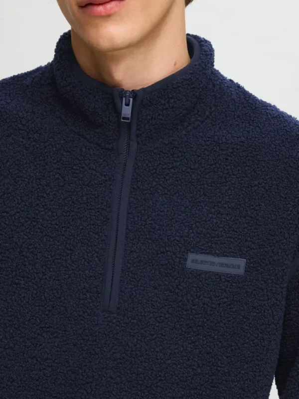 Hættetrøjer & Sweatshirts>SELECTED LANGÆRMET FLEECE MED HALV LYNLÅS Blue