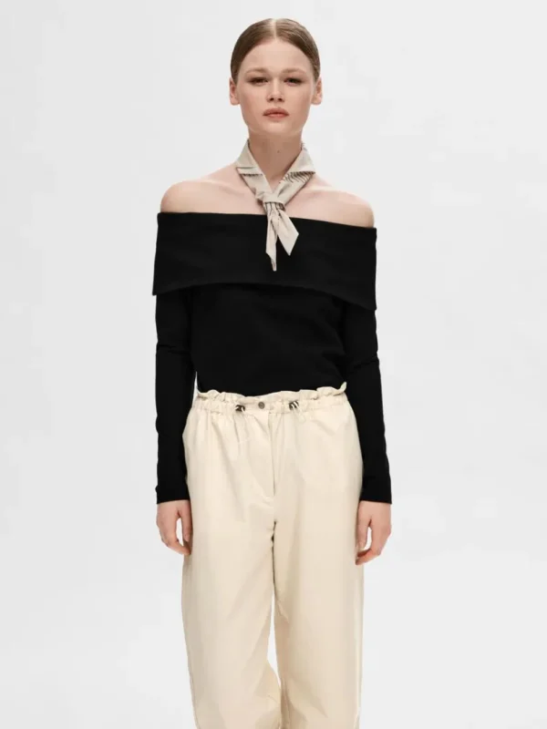 Toppe Og Bluser>SELECTED LANGÆRMET OFF-SHOULDER TOP Black