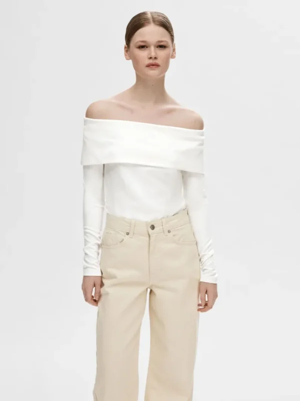 Toppe Og Bluser>SELECTED LANGÆRMET OFF-SHOULDER TOP White