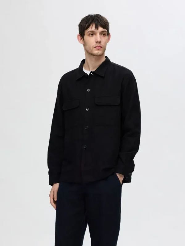 Overtøj | Skjorter>SELECTED LANGÆRMET OVERSHIRT Black