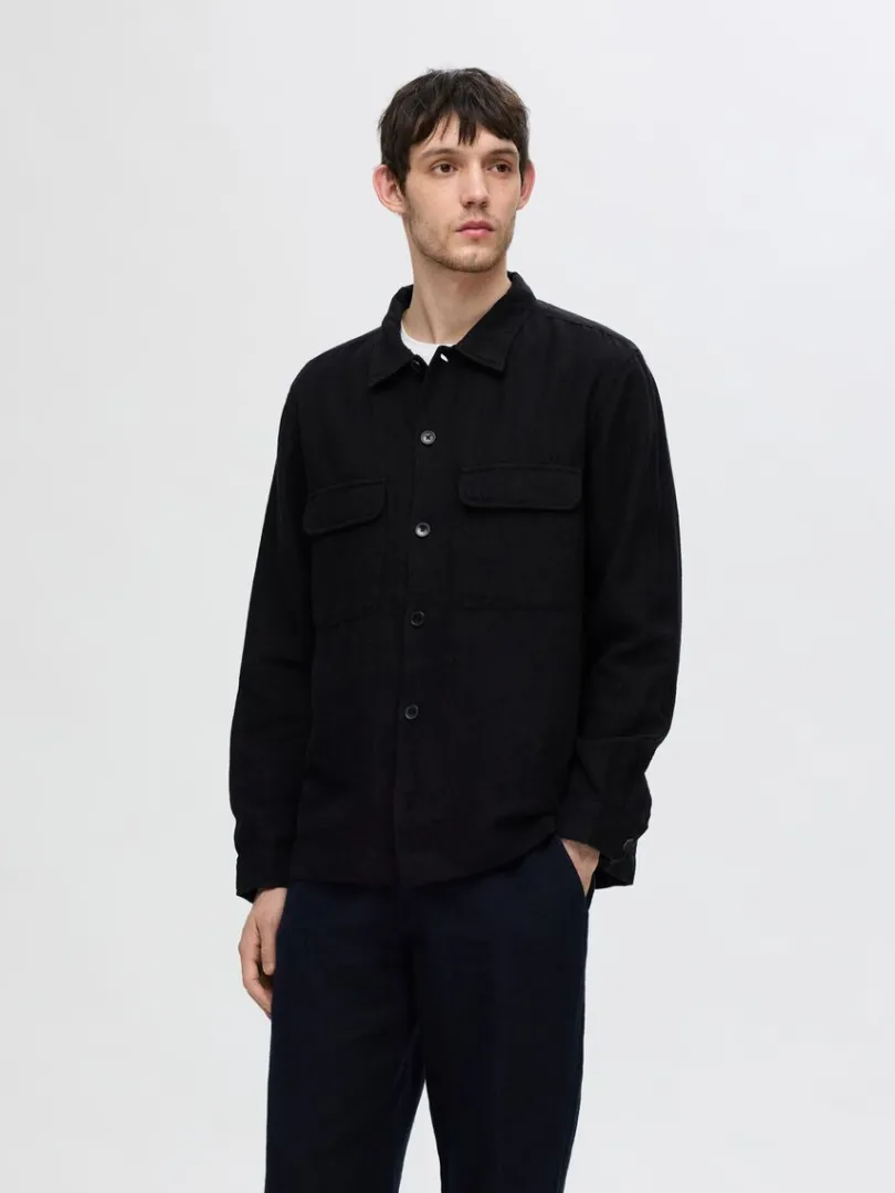 langrmet_overshirt_0-2.webp Overtøj | Skjorter>SELECTED LANGÆRMET OVERSHIRT Black