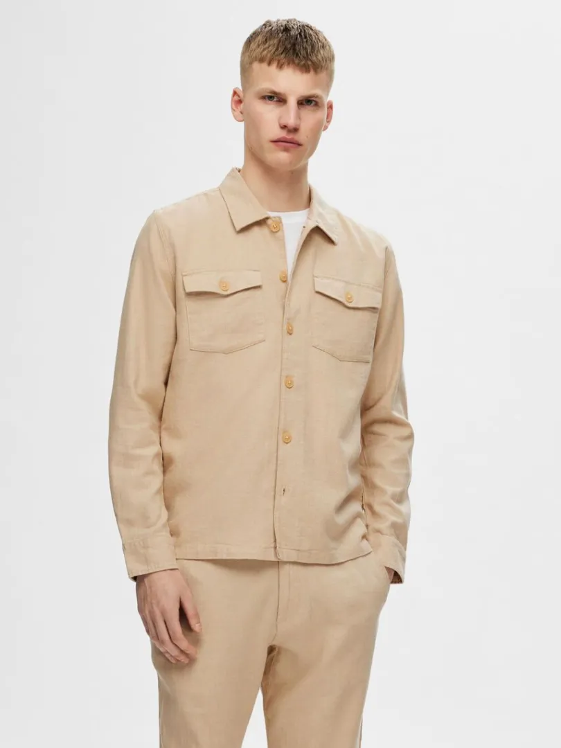 langrmet_overshirt_0-4.webp Overtøj | Skjorter>SELECTED LANGÆRMET OVERSHIRT Beige