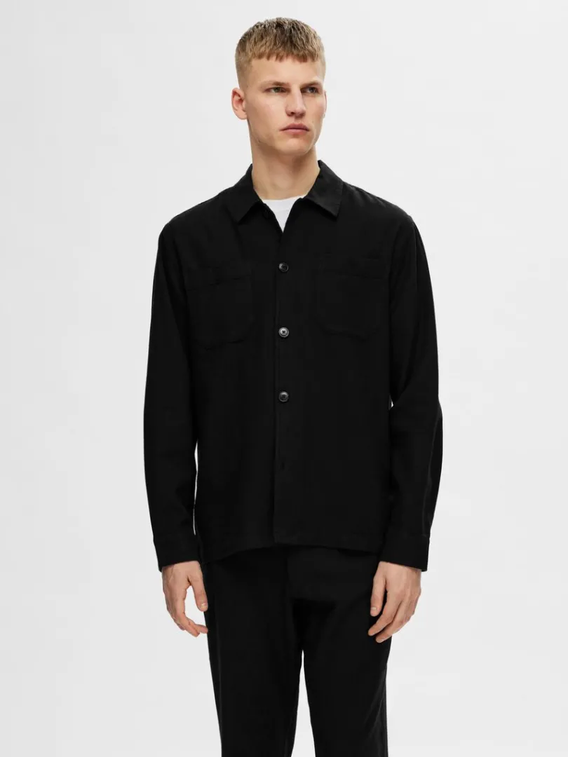 langrmet_overshirt_0.webp Overtøj | Skjorter>SELECTED LANGÆRMET OVERSHIRT Black