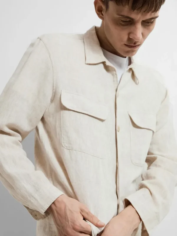 Overtøj | Skjorter>SELECTED LANGÆRMET OVERSHIRT Beige