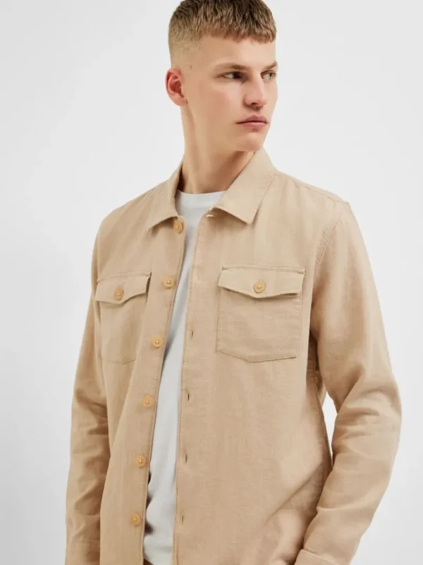 Overtøj | Skjorter>SELECTED LANGÆRMET OVERSHIRT Beige