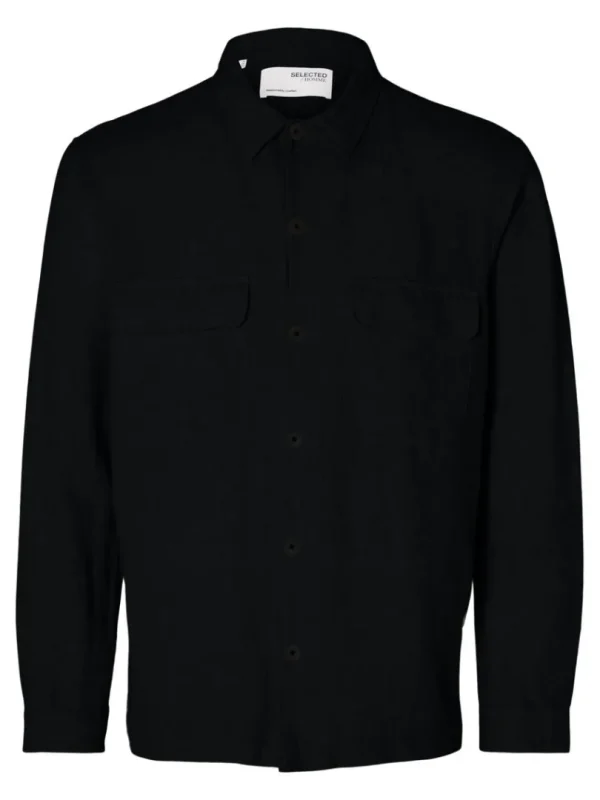 Overtøj | Skjorter>SELECTED LANGÆRMET OVERSHIRT Black
