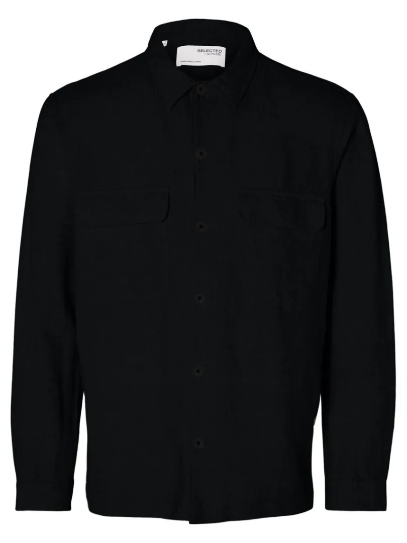 langrmet_overshirt_4-2.webp Overtøj | Skjorter>SELECTED LANGÆRMET OVERSHIRT Black