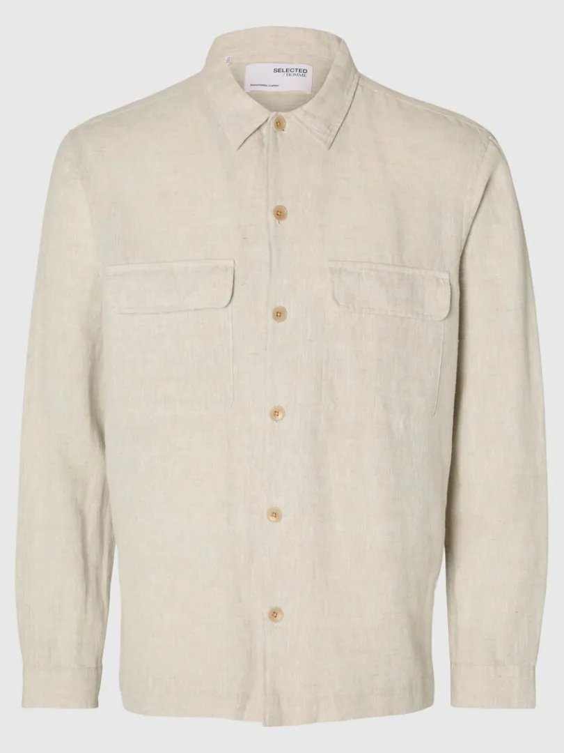 langrmet_overshirt_4-3.webp Overtøj | Skjorter>SELECTED LANGÆRMET OVERSHIRT Beige