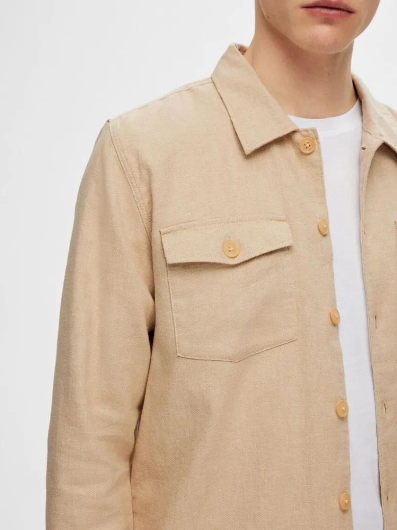 langrmet_overshirt_5-4.webp Overtøj | Skjorter>SELECTED LANGÆRMET OVERSHIRT Beige
