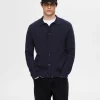 Strik>SELECTED LANGÆRMET POLO CARDIGAN Blue