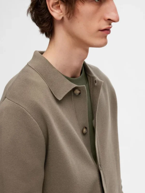 Strik>SELECTED LANGÆRMET POLO CARDIGAN Brown