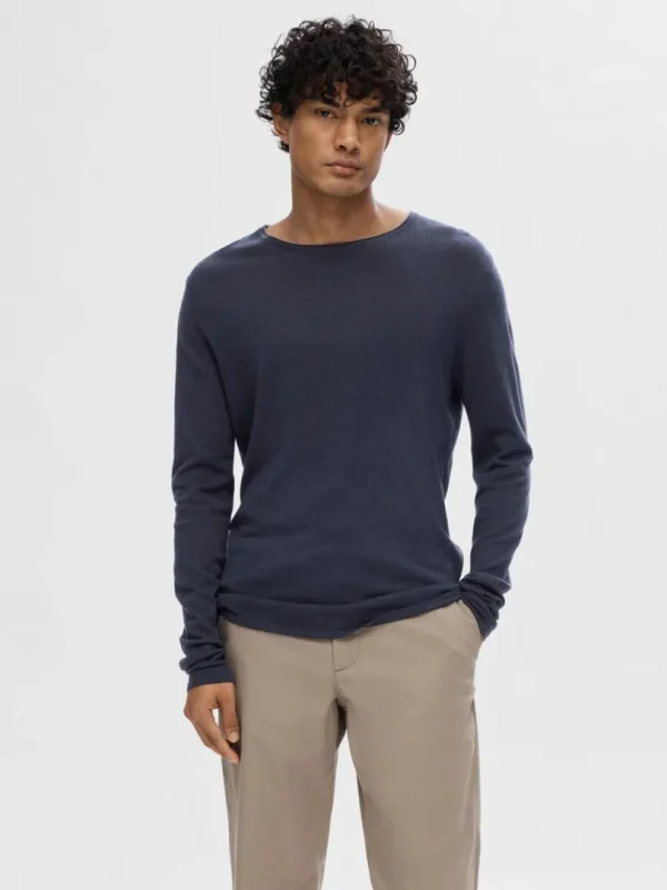 Strik>SELECTED LANGÆRMET PULLOVER Blue
