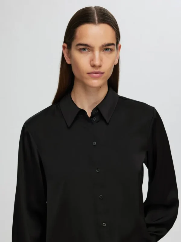 Skjorter>SELECTED LANGÆRMET SATINSKJORTE Black