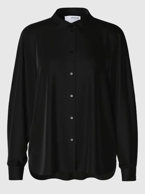 Skjorter>SELECTED LANGÆRMET SATINSKJORTE Black