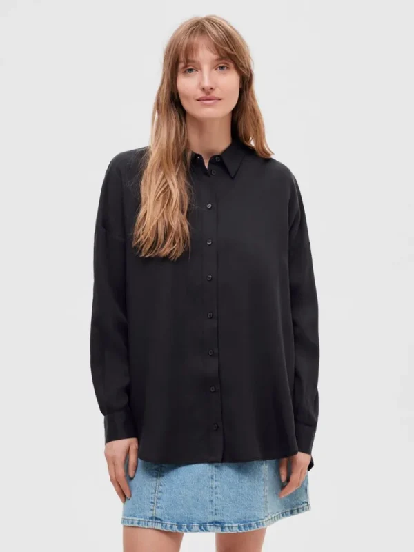 Skjorter>SELECTED LANGÆRMET SKJORTE Black