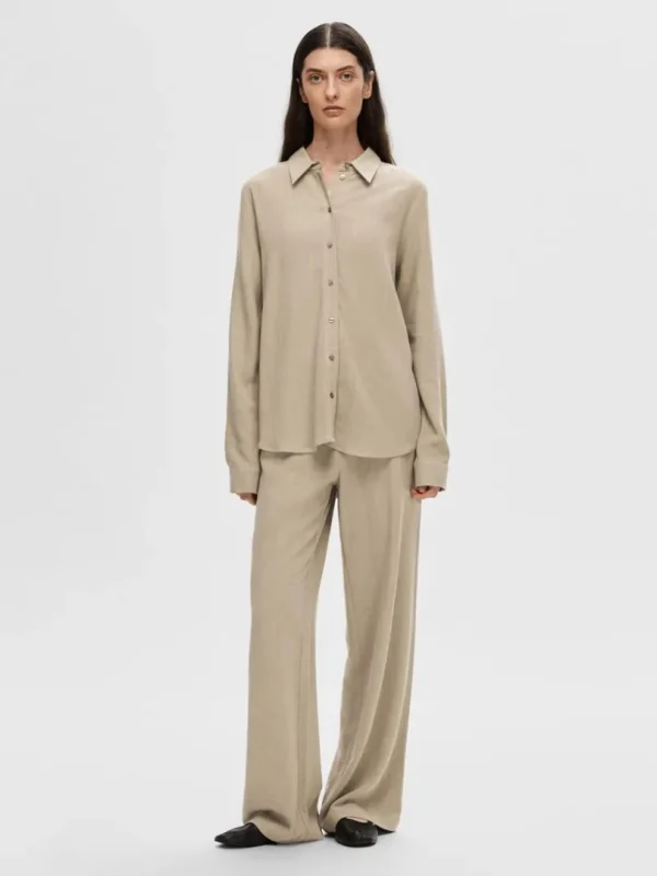 Skjorter>SELECTED LANGÆRMET SKJORTE Beige