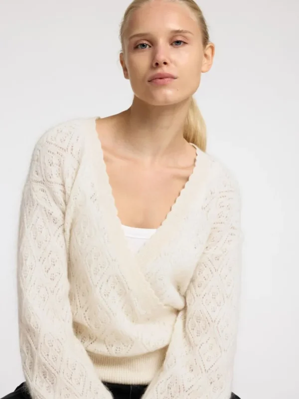 Strik>SELECTED LANGÆRMET SLÅ OM-CARDIGAN White
