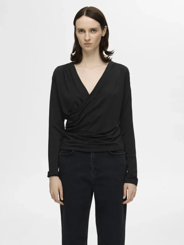 Toppe Og Bluser>SELECTED LANGÆRMET SLÅ-OM BLUSE Black