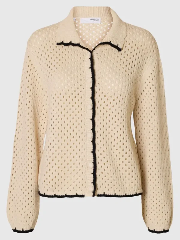 Strik>SELECTED LANGÆRMET STRIKKET CARDIGAN Beige