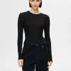 Strik>SELECTED LANGÆRMET STRIKKET TOP Black