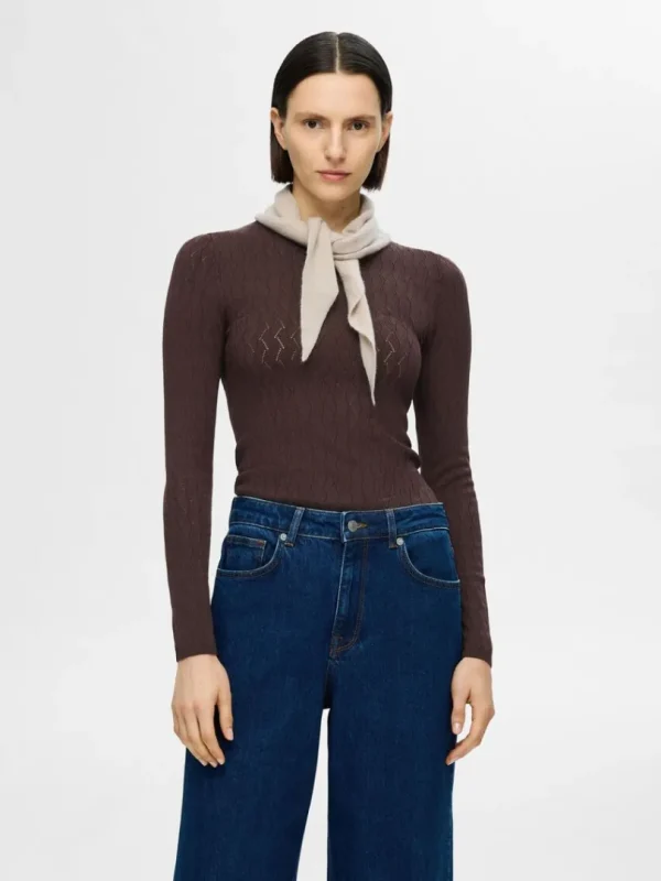Strik>SELECTED LANGÆRMET STRIKKET TOP Brown