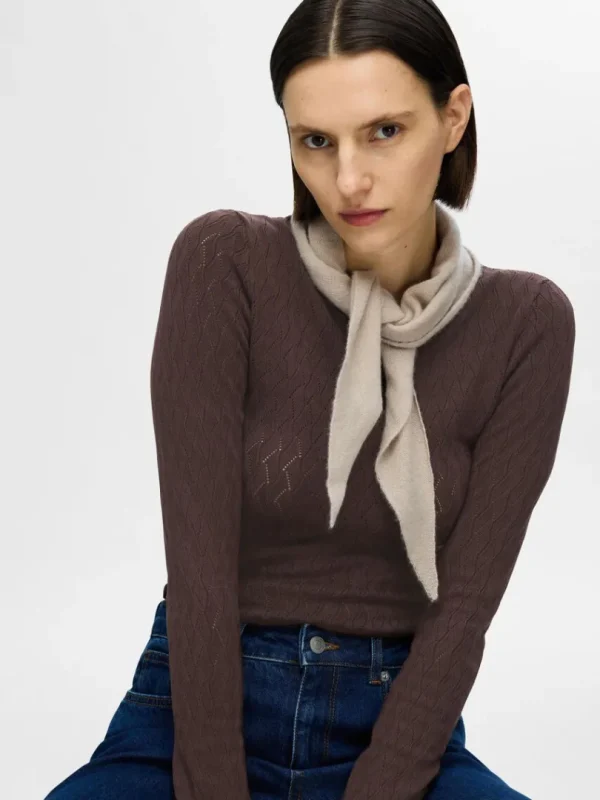 Strik>SELECTED LANGÆRMET STRIKKET TOP Brown