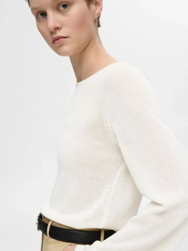 Strik>SELECTED LANGÆRMET STRIKKET TOP Beige