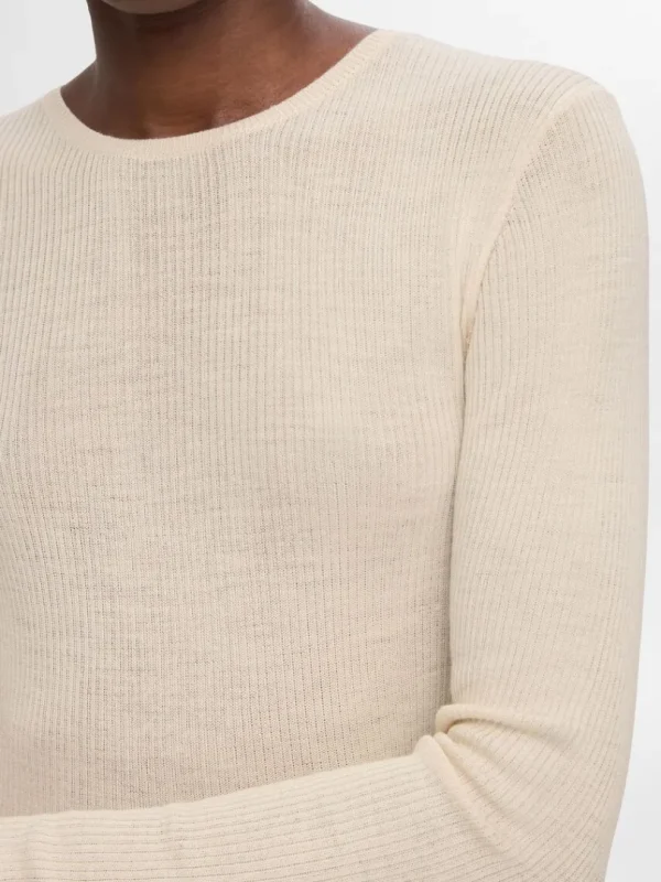 Strik>SELECTED LANGÆRMET STRIKKET TOP Beige