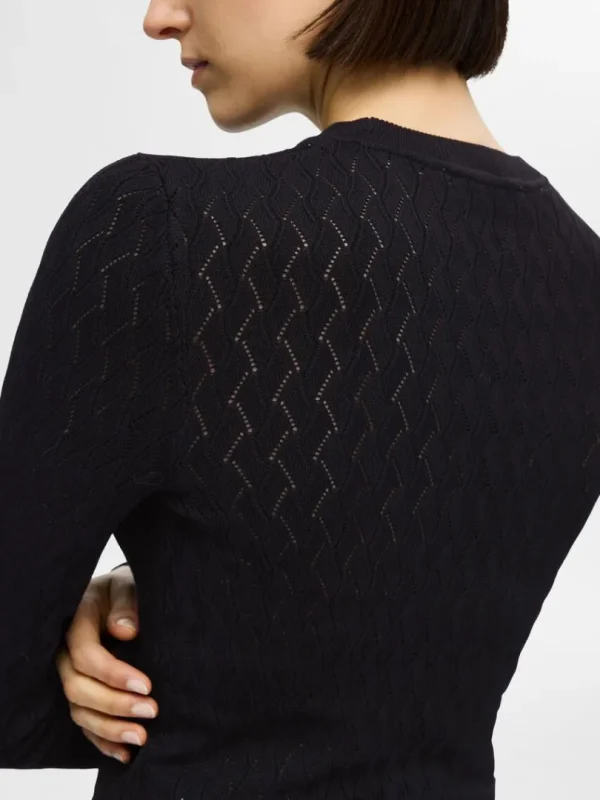 Strik>SELECTED LANGÆRMET STRIKKET TOP Black