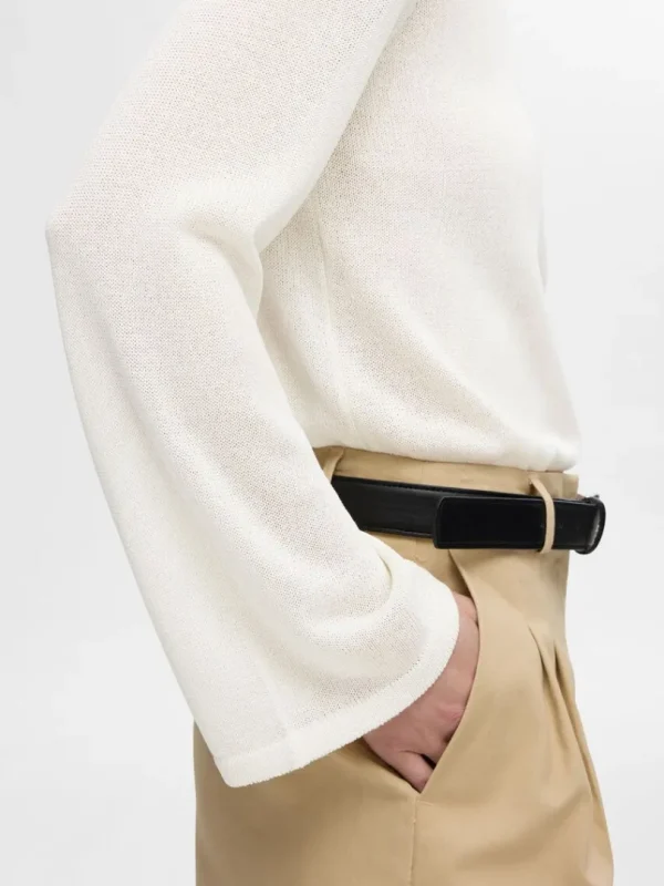 Strik>SELECTED LANGÆRMET STRIKKET TOP Beige
