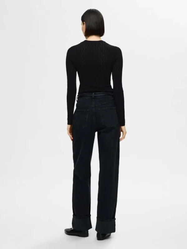 Strik>SELECTED LANGÆRMET STRIKKET TOP Black