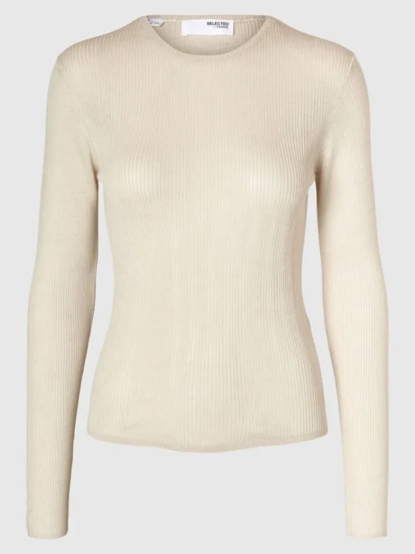 Strik>SELECTED LANGÆRMET STRIKKET TOP Beige