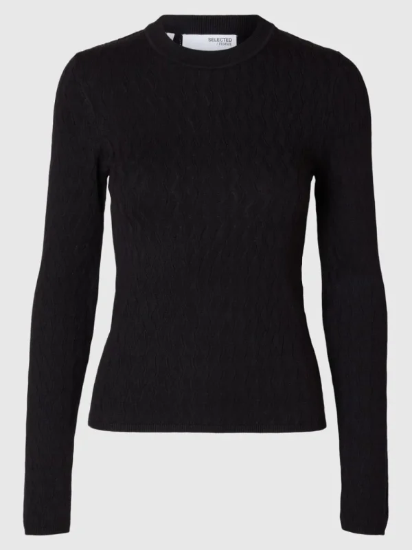 Strik>SELECTED LANGÆRMET STRIKKET TOP Black