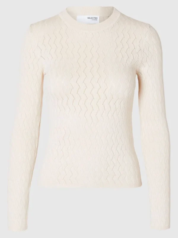 Strik>SELECTED LANGÆRMET STRIKKET TOP Beige