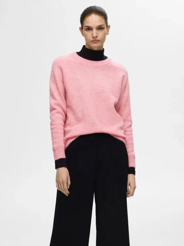 Strik>SELECTED LANGÆRMET STRIKTRØJE Pink