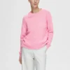 Strik>SELECTED LANGÆRMET STRIKTRØJE Pink