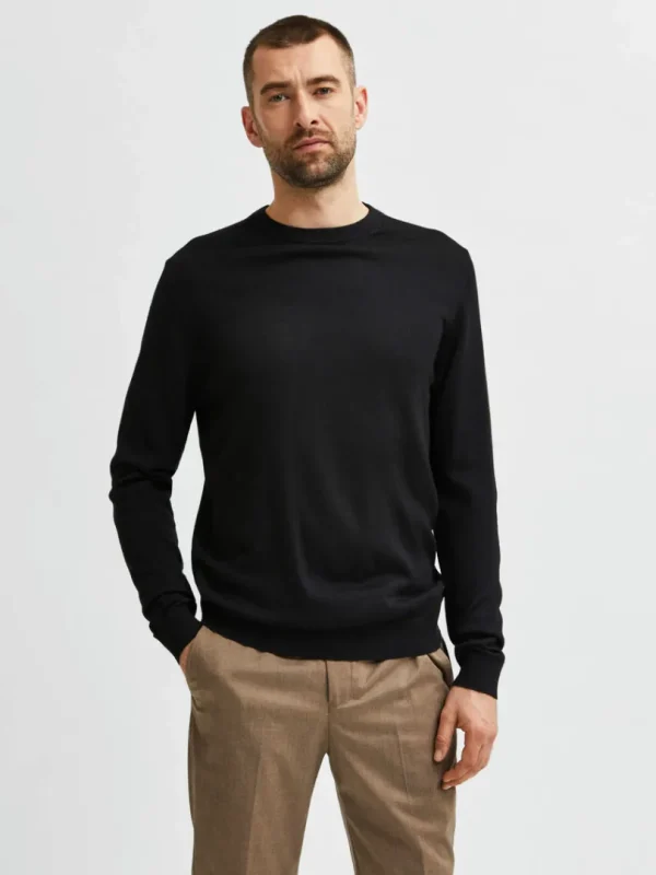 Strik>SELECTED LANGÆRMET STRIKTRØJE Black