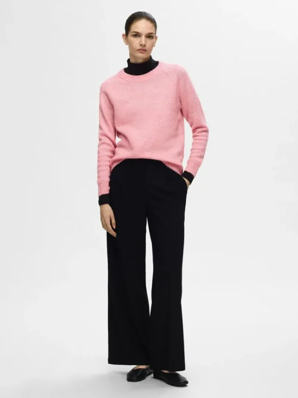 Strik>SELECTED LANGÆRMET STRIKTRØJE Pink
