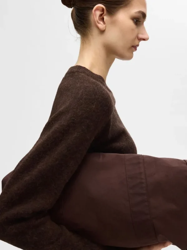 Strik>SELECTED LANGÆRMET STRIKTRØJE Brown