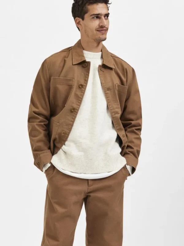 Strik>SELECTED LANGÆRMET STRIKTRØJE Beige