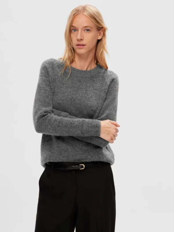 Strik>SELECTED LANGÆRMET STRIKTRØJE Grey