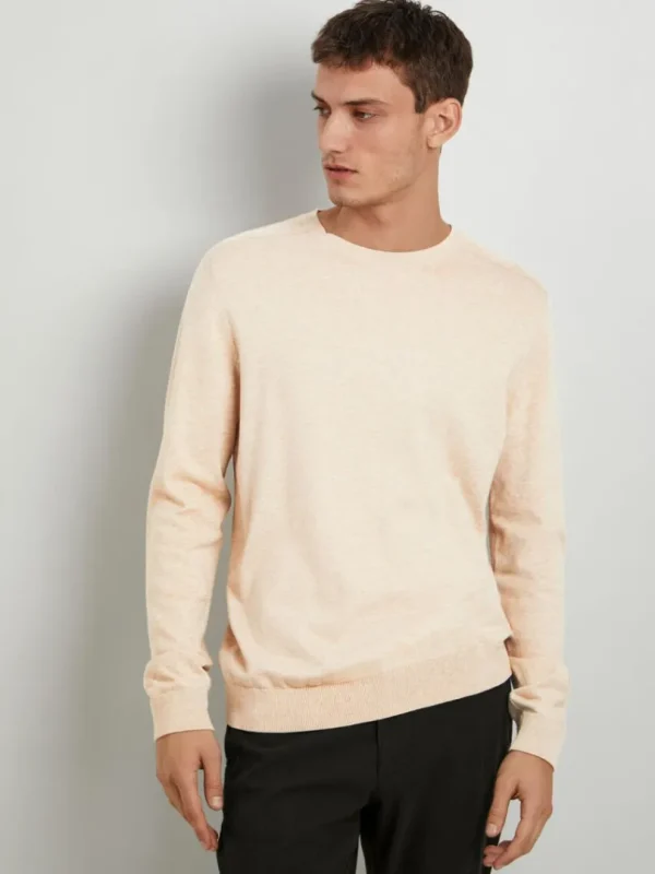 Strik>SELECTED LANGÆRMET STRIKTRØJE Beige