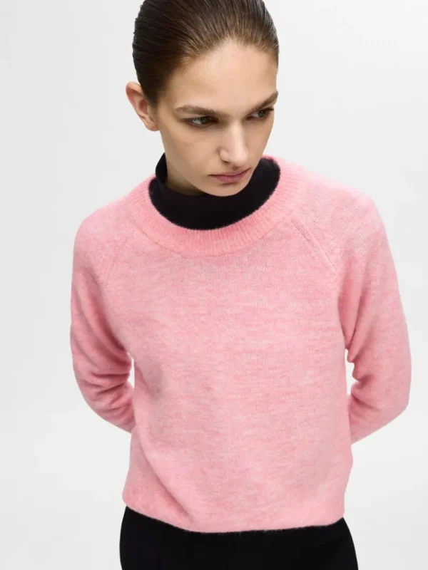 Strik>SELECTED LANGÆRMET STRIKTRØJE Pink