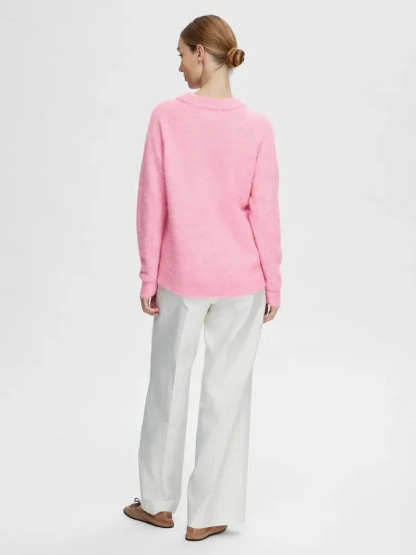 Strik>SELECTED LANGÆRMET STRIKTRØJE Pink