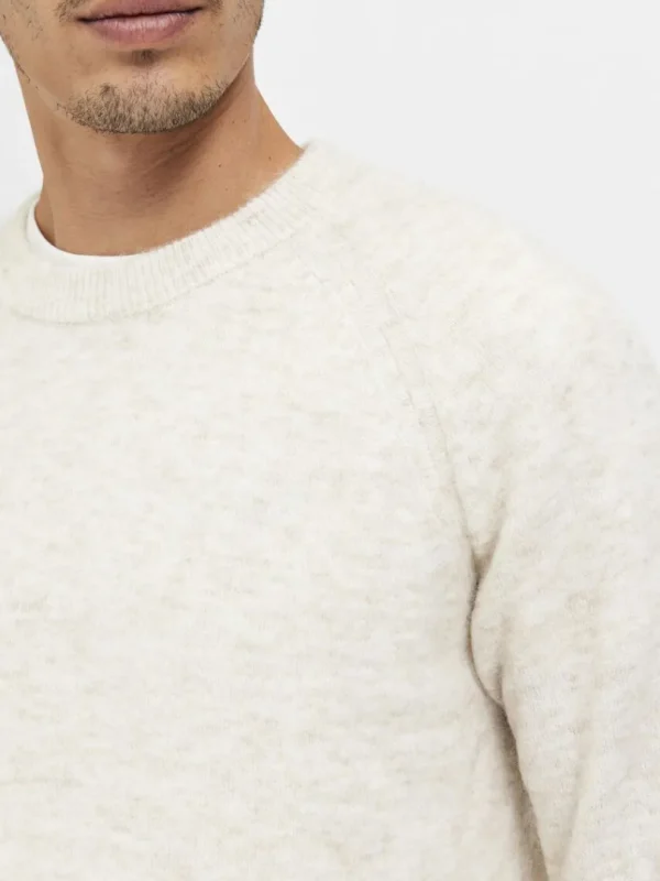Strik>SELECTED LANGÆRMET STRIKTRØJE Beige