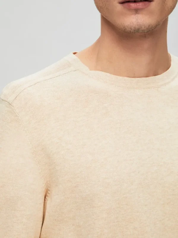 Strik>SELECTED LANGÆRMET STRIKTRØJE Beige