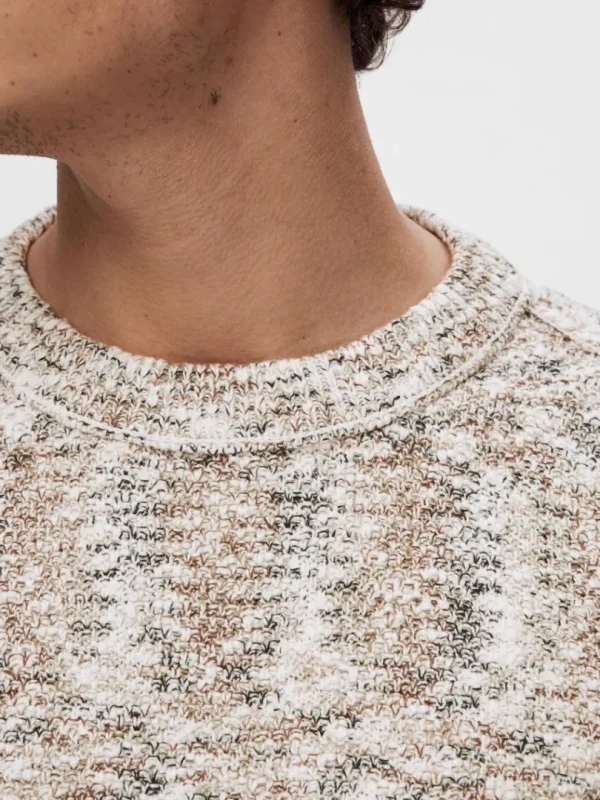 Strik>SELECTED LANGÆRMET STRIKTRØJE Beige