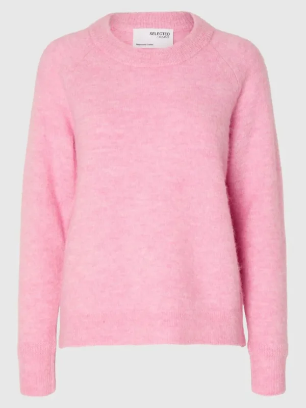 Strik>SELECTED LANGÆRMET STRIKTRØJE Pink