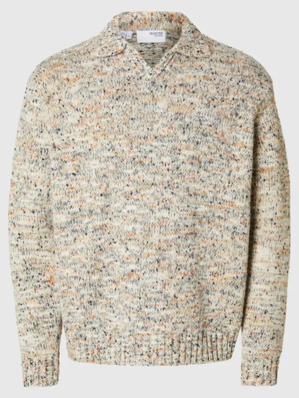 Strik>SELECTED LANGÆRMET STRIKTRØJE Beige