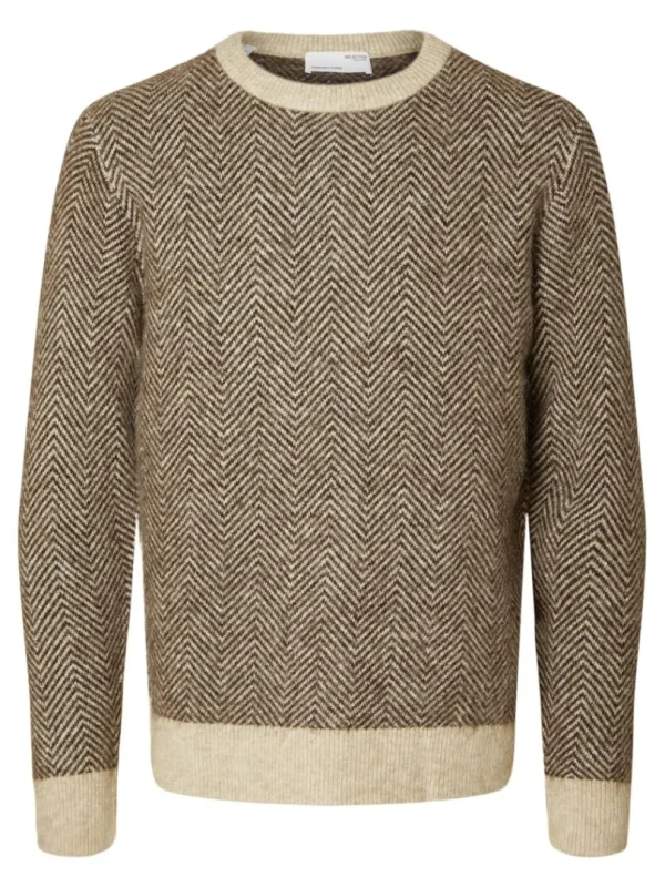 Strik>SELECTED LANGÆRMET STRIKTRØJE Brown